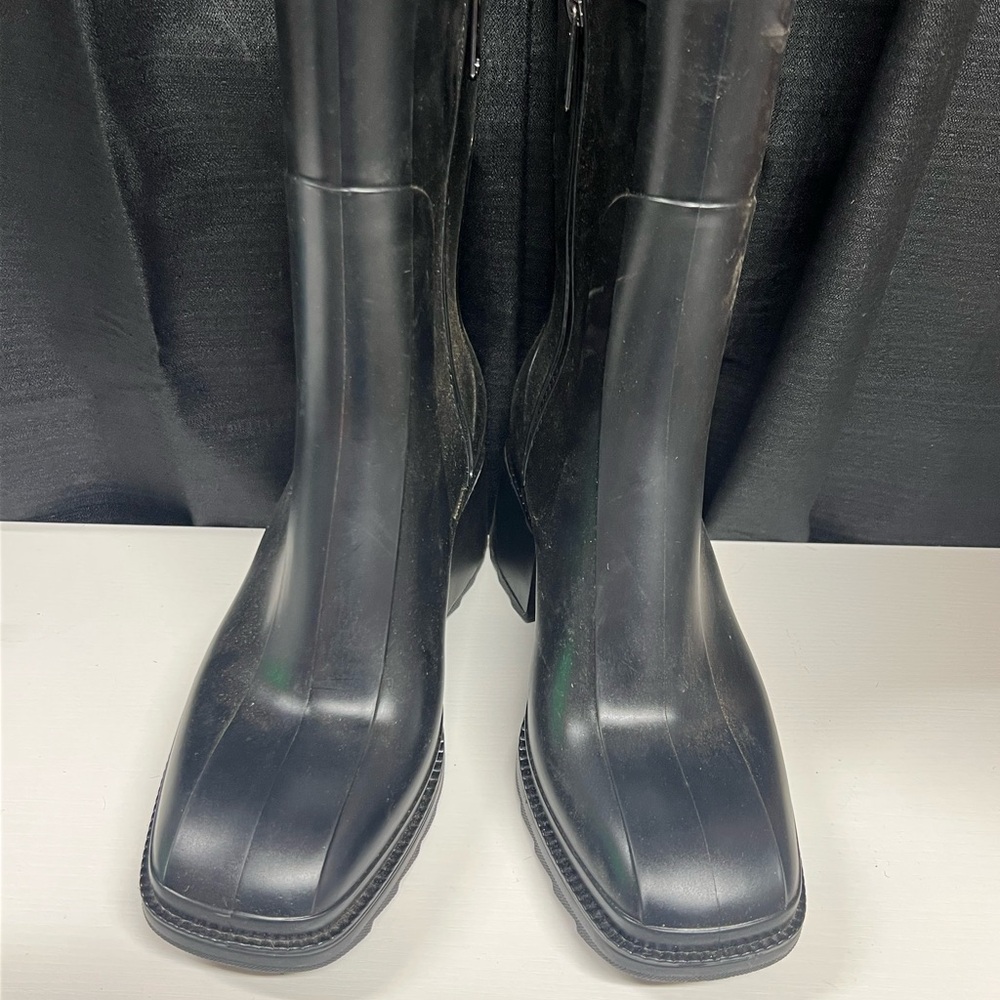 Avanti Vegan Leather Rain Boots Shiny Black Mid Calf